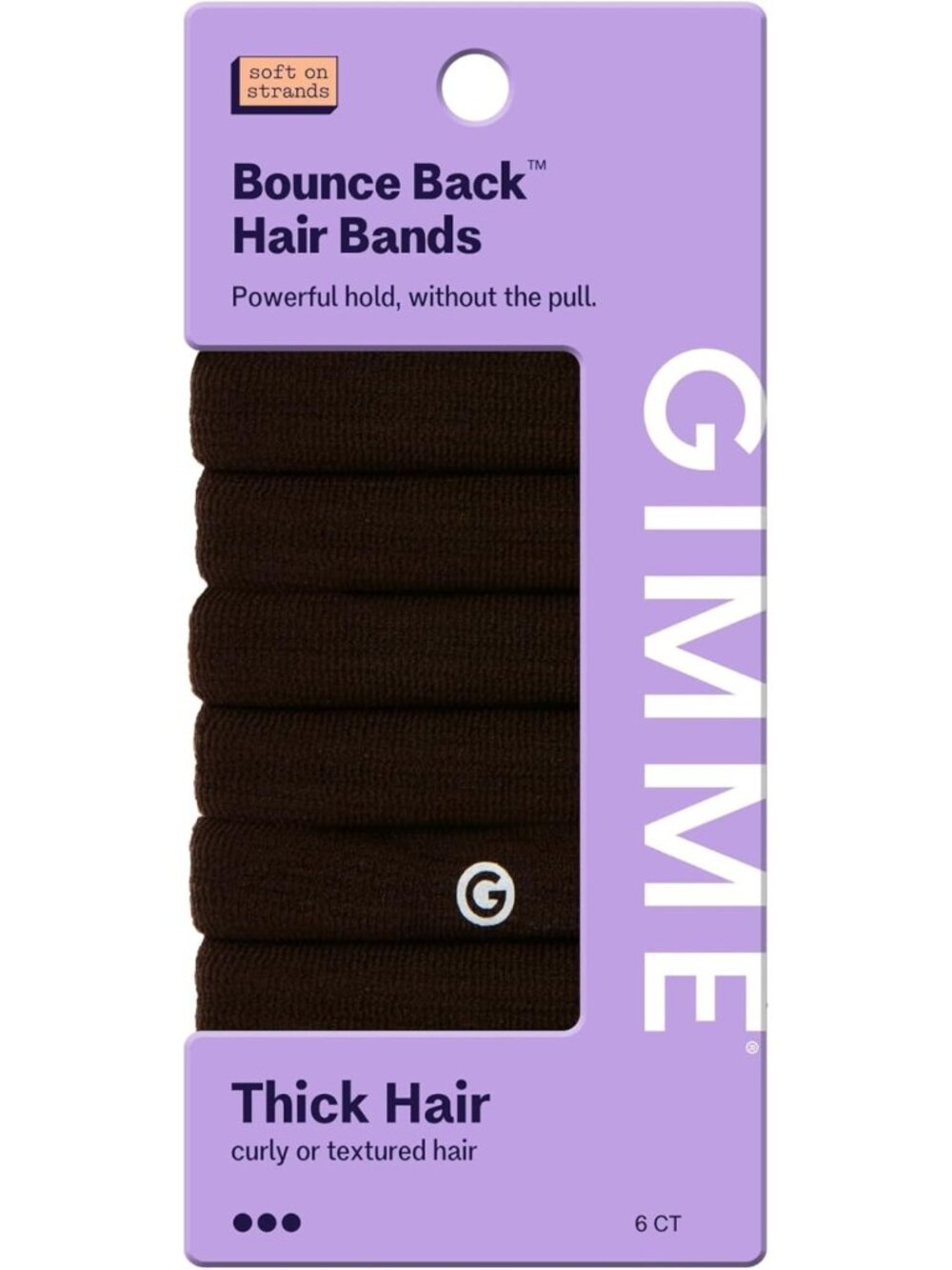 Thick & Curly Hair Extra Stretch Bands - Strong Hold Ties - Dark Brown, 6 Pack